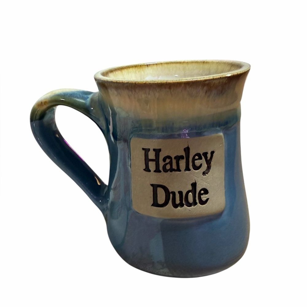 Harley Dude Handmade Pottery Stoneware Oversized Mug. Blue Drip Glaze
